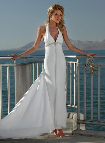 sheath V-neck Halter Beading Chiffon Wedding Dress