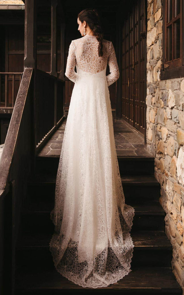 long sleeve country wedding dress Country Boho Two Piece Chiffon Lace Summer Wedding Dress Beach Bateau Long Sleeve Western Elopement Rustic