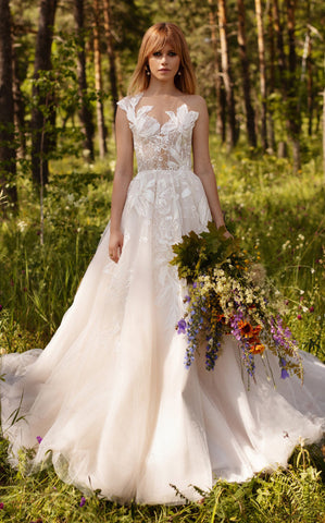 Modern Ball Gown Tulle Wedding Dress With Bateau Neckline And Illusion Back