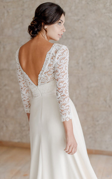 Romantic A Line Ankle-length 3/4 Length Sleeve Chiffon Queen Anne Wedding Dress