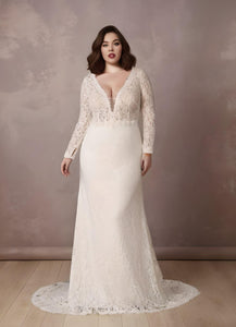 Lace Long Sleeve Plus Size Mermaid Wedding Dress 2023 Sexy Bohemian Elegant Plunging Neckline Floor-length Sweep Train