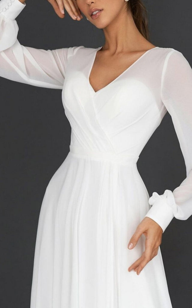 A-Line V-neck Chiffon Wedding Dress Simple Sexy Elegant Romantic Beach DorrisDress A-Line V-neck Chiffon Wedding Dress Simple Sexy Elegant Romantic Beach DorrisDress