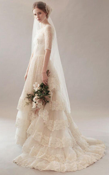 Vintage Rustic Short Sleeves Boho Wedding Dress Elegant Casual Chic A-Line Jewel Neck Bridal Gown