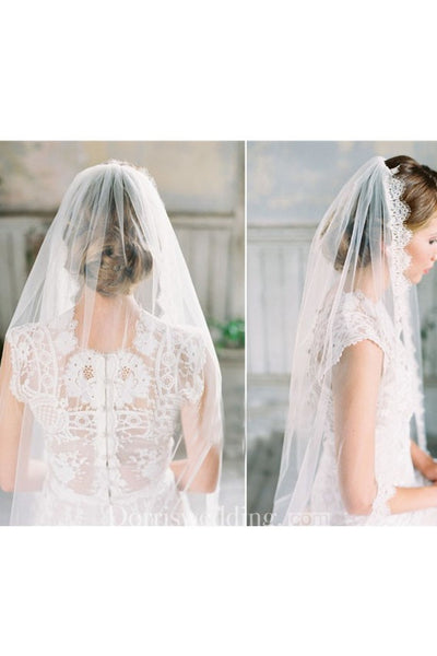 Single Layer Simple Beautiful Bride Wedding Eyelash Lace Veil