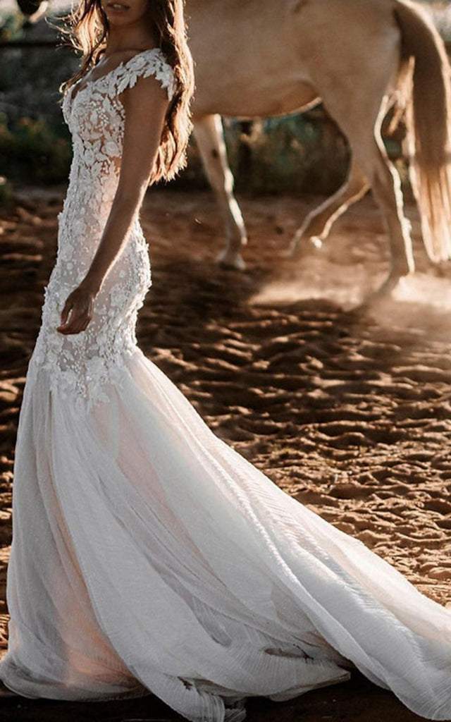 sexy elegant wedding dress Mermaid V-neck Lace Wedding Dress Simple Casual Sexy Elegant Country G – DorrisDress