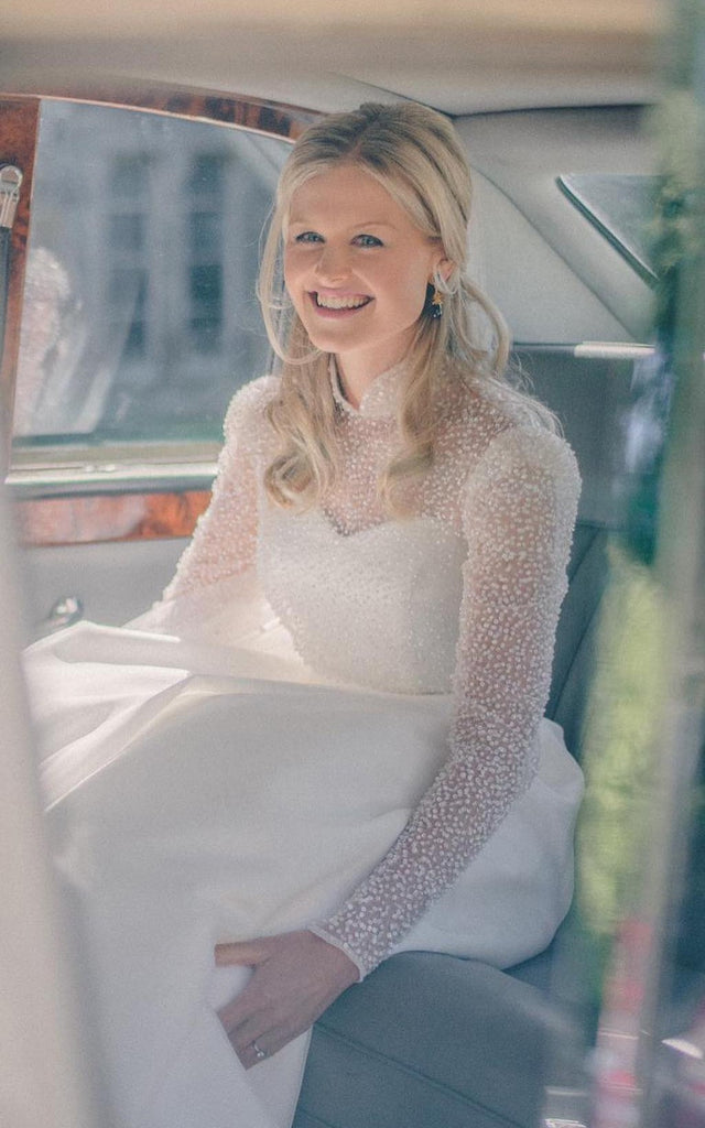 High Neck A-Line Satin Modest Wedding Dress With Long Sleeve Sequins-7 DorrisDress High Neck A-Line Satin Modest Wedding Dress With Long Sleeve Sequins-7 DorrisDress