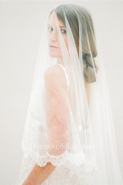 New Korean Style Bride Small Eyelash Lace Applique Veil Soft Tulle Veil