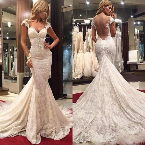 Delicate Mermaid Lace Appliques Wedding Dress With Court Train