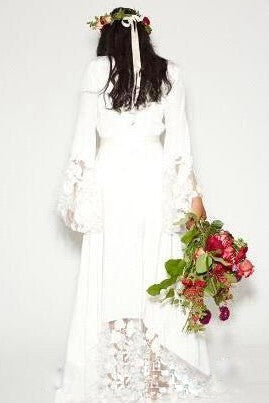 Simple Bohemian Long Sleeves Deep V Neck Hippie Beach Wedding Gown-715 –  DorrisDress