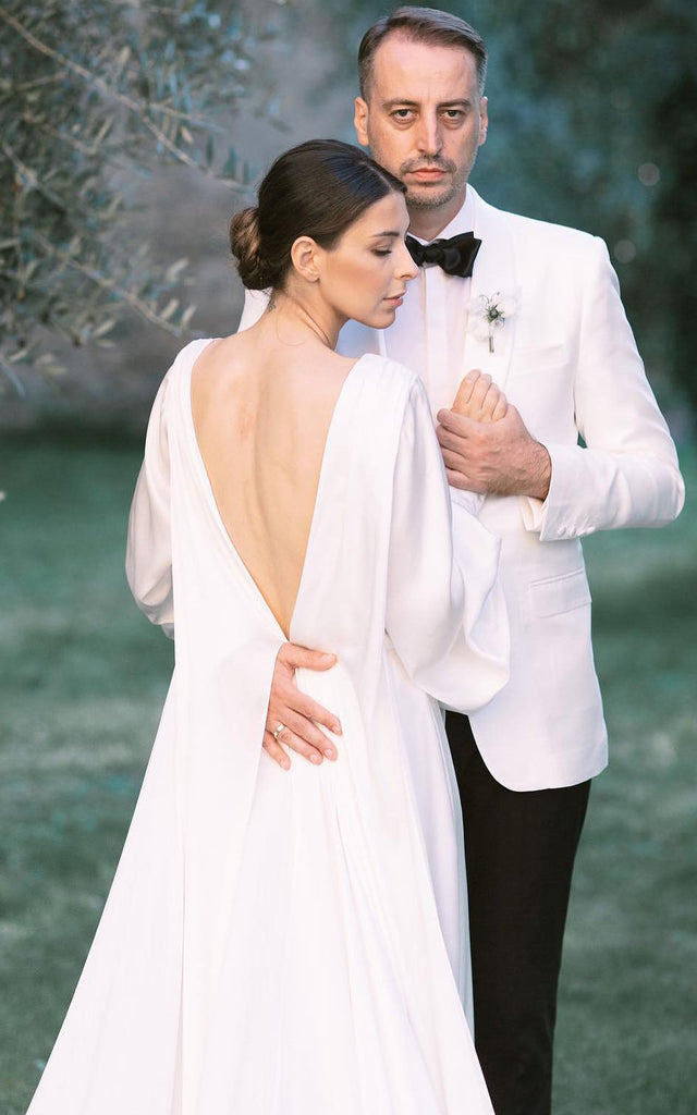 silk charmeuse wedding dress Simple A-Line Charmeuse Wedding Dress With Low-V Back And V-neck-71661 – DorrisDress