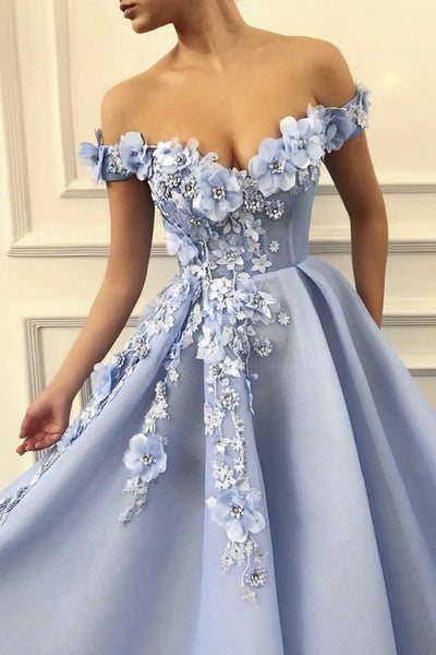 Floral Appliqued Adorable Off-the-shoulder Ball Gown Dress With Beading