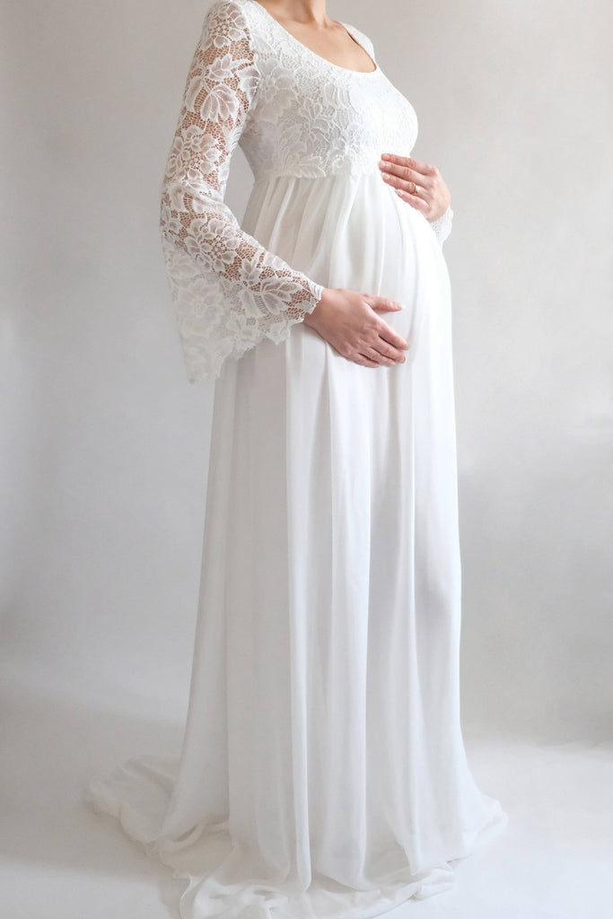 maternity beach wedding dresses V Neck Lace Maternity Wedding Dresses 3/4 Sleeve... From Babynice666, $194.22