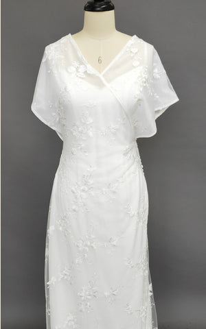 Graceful V-neck V-back Side Button Drecorated Dress With Butterfly Sleeves-Z704162