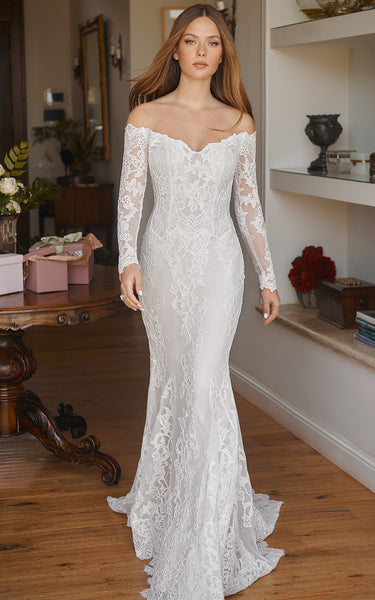 Romantic Mermaid Off-the-shoulder Lace Wedding Dress with Appliques