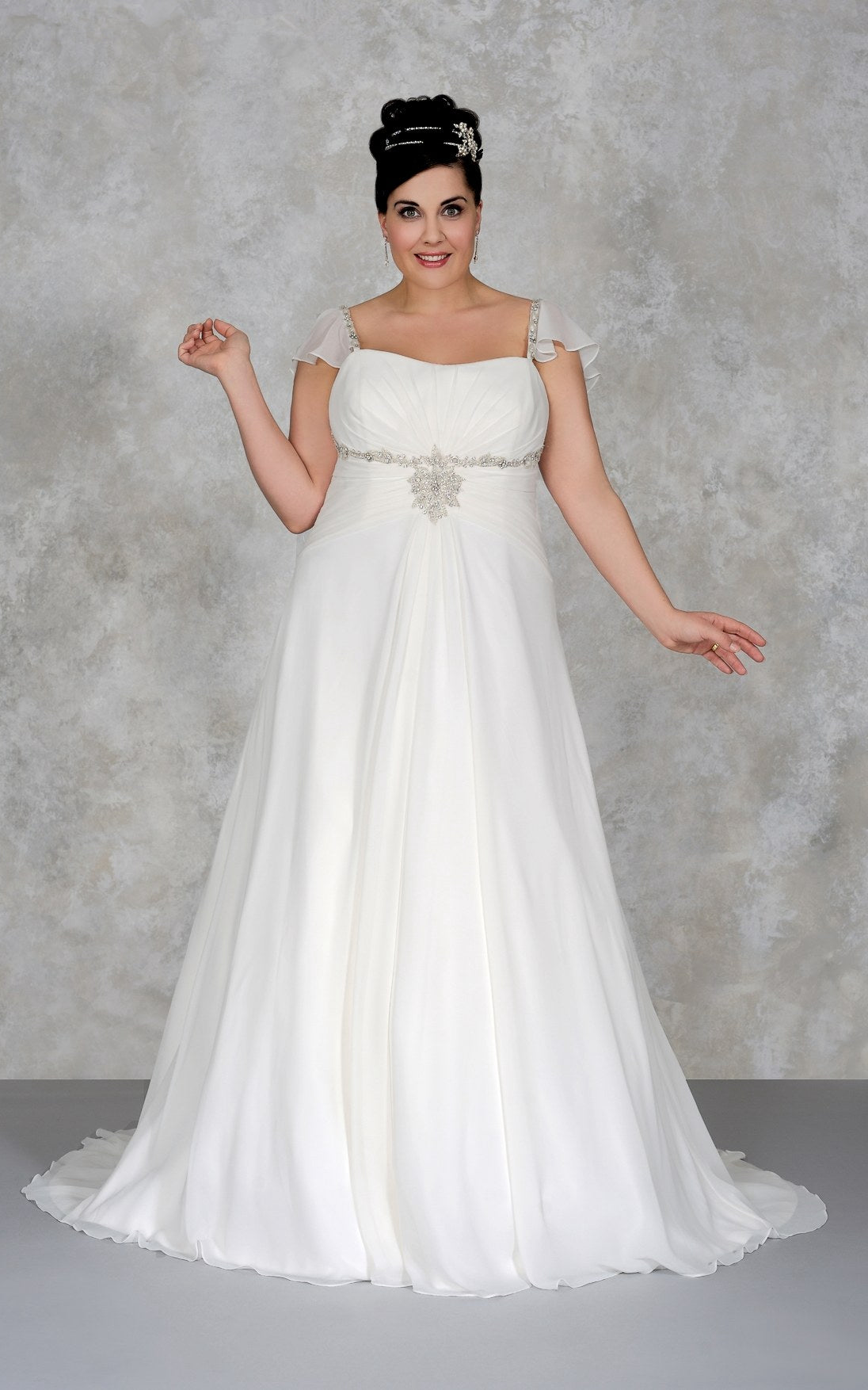 Cap-sleeve A-line Empire long plus size wedding dress With Beading And DorrisDress Cap-sleeve A-line Empire long plus size wedding dress With Beading And DorrisDress