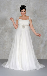Cap-sleeve A-line Empire long plus size wedding dress With Beading And DorrisDress Cap-sleeve A-line Empire long plus size wedding dress With Beading And DorrisDress