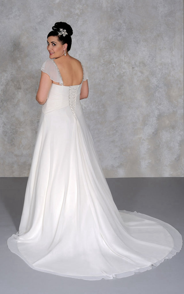 Cap-sleeve A-line Empire long plus size wedding dress With Beading And DorrisDress Cap-sleeve A-line Empire long plus size wedding dress With Beading And DorrisDress