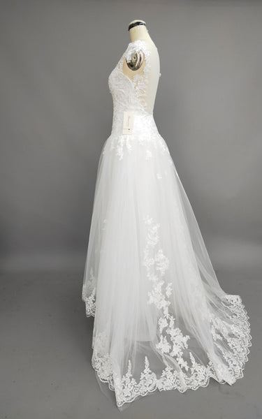 A-line Princess Scoop Applique Chapel Train Lace Wedding Dress-709107