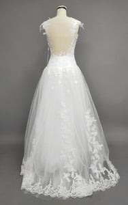 A-line Princess Scoop Applique Chapel Train Lace Wedding Dress-709107