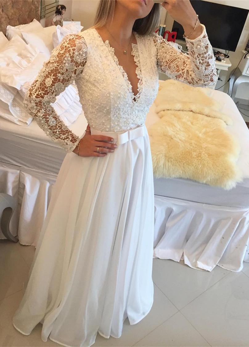 Elegant Long Sleeve Floor Length Wedding Dress-710689