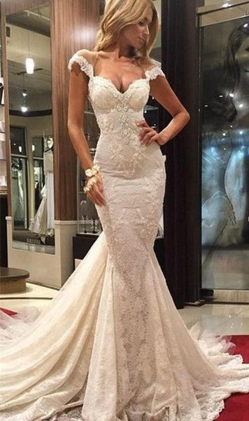 Delicate Mermaid Lace Appliques Wedding Dress With Court Train-710877
