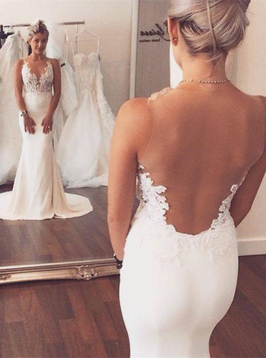 Noble Sleeveless Lace Appliques 2018 Wedding Dresses Mermaid on Sale-710890