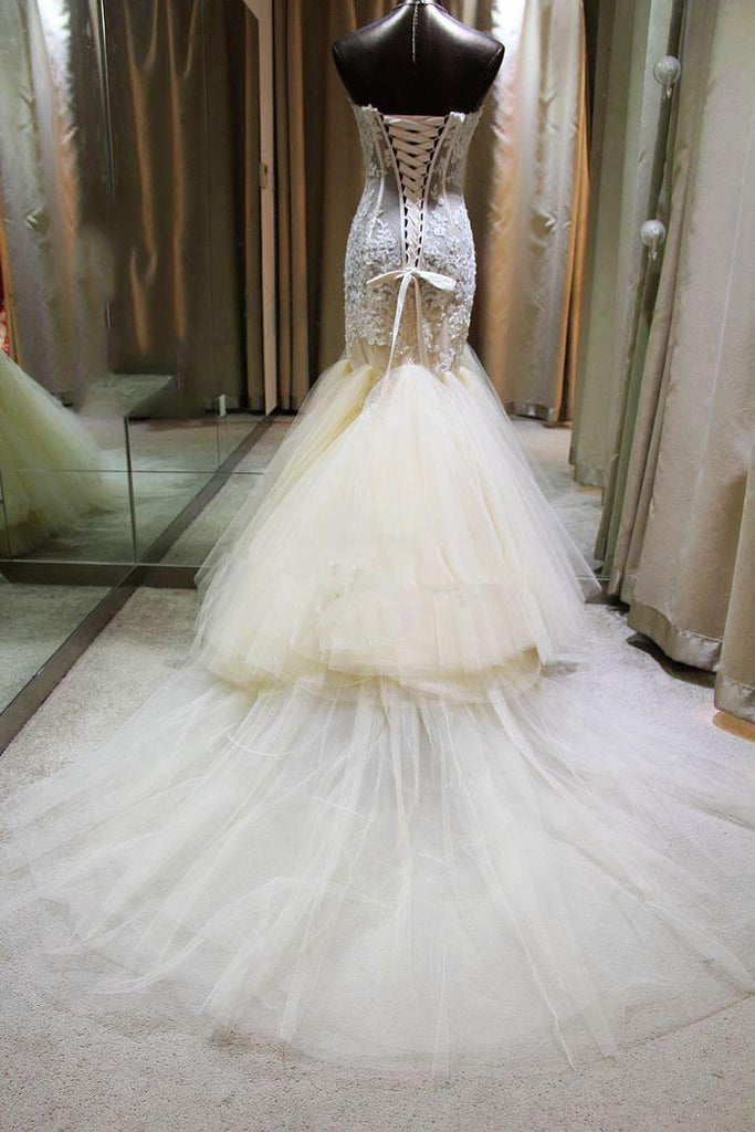 Sexy Sweetheart Lace Appliques Mermaid Wedding Dresses 2016 Tulle Floo DorrisDress Sexy Sweetheart Lace Appliques Mermaid Wedding Dresses 2016 Tulle Floo DorrisDress