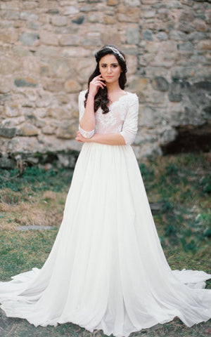 Non Corset A Silhouette Wedding With Nude Lace Bodice Dress-711916