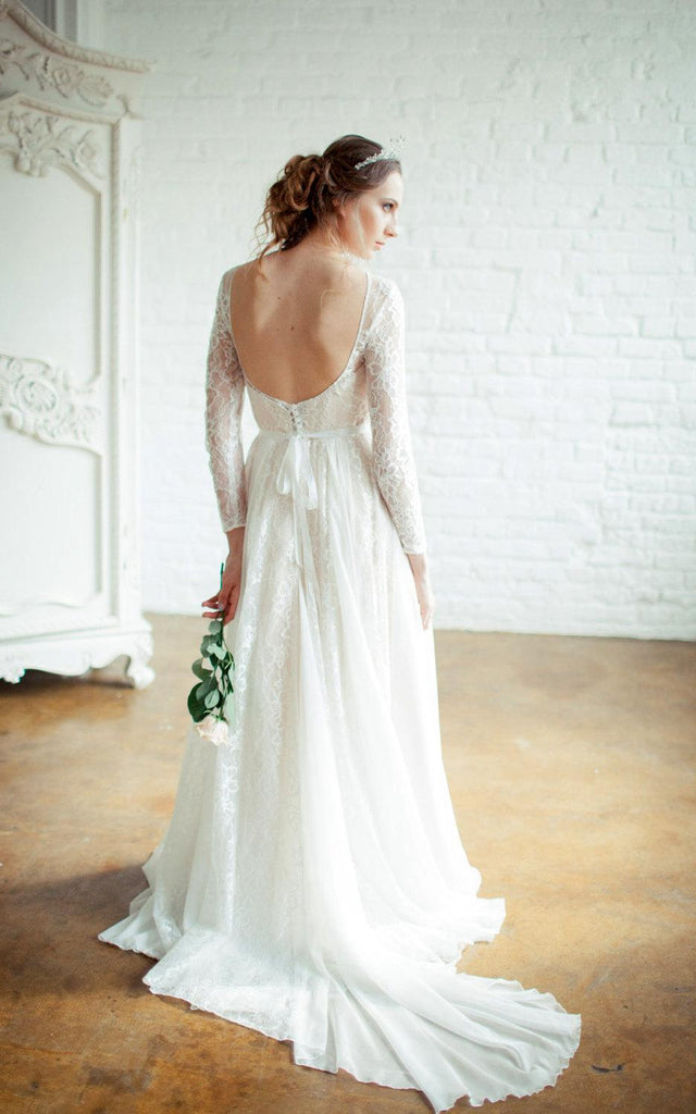Kora High Necked Wedding Open Back Dress-711982 – DorrisDress