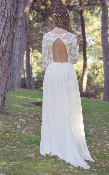 Long Sleeve Chiffon Lace Weddig Dress-712388