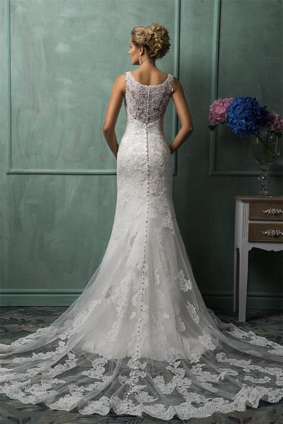 Mermaid Sleeveless Sheath Lace Wedding Dress-713443