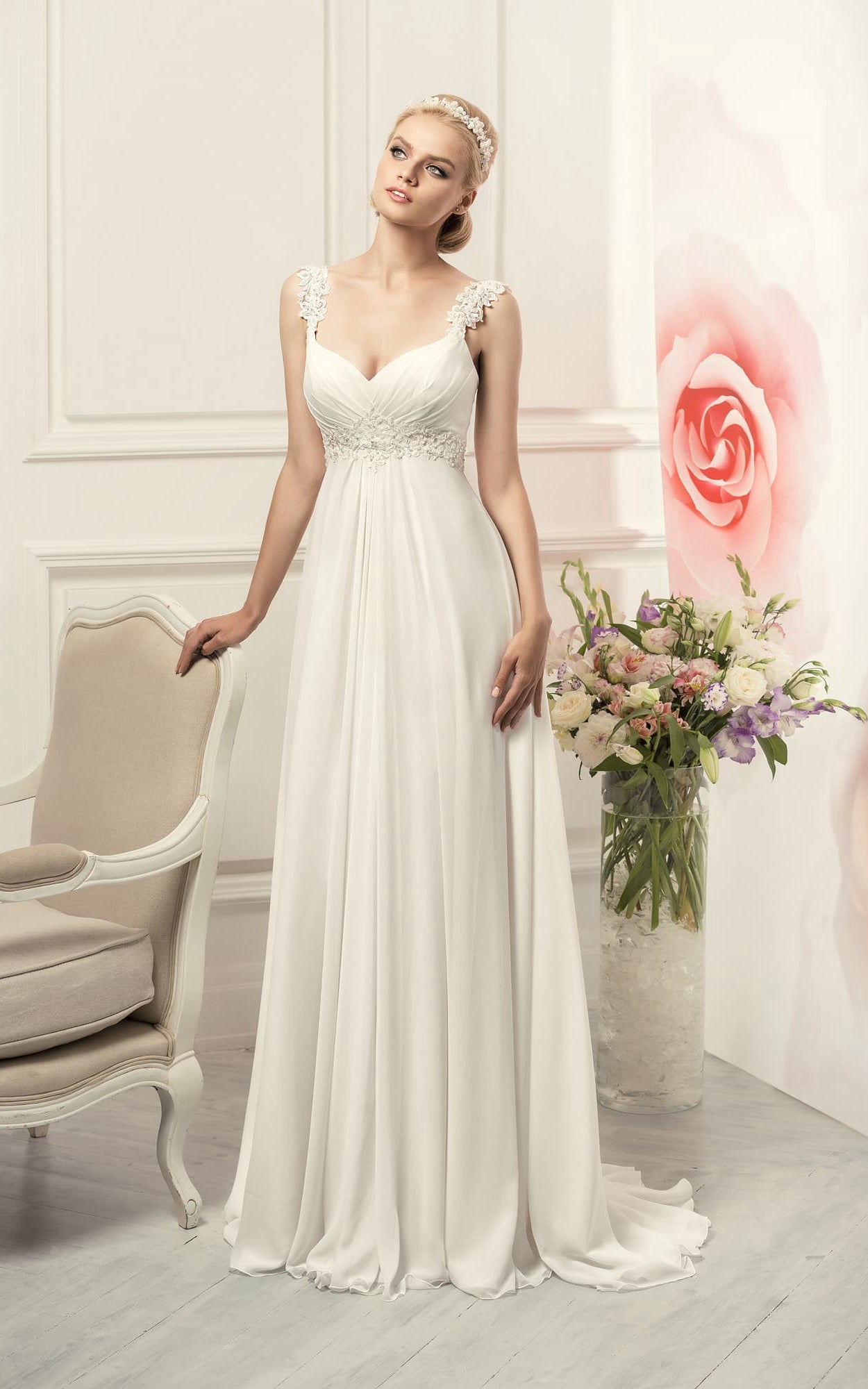 empire waist corset dress Flat Tie-Shoulder Empire Waist Maxi Dress with Front Slit