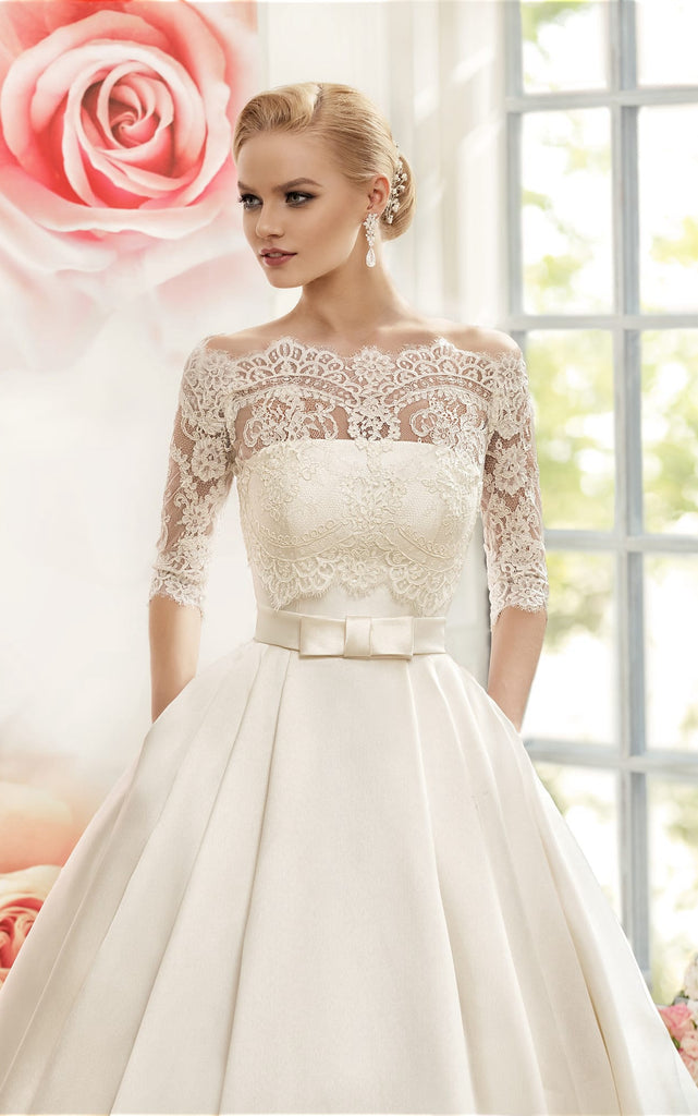 Royal Ball Gown Half-Sleeve Satin Wedding Dress | Dorris Dress DorrisDress Royal Ball Gown Half-Sleeve Satin Wedding Dress | Dorris Dress DorrisDress