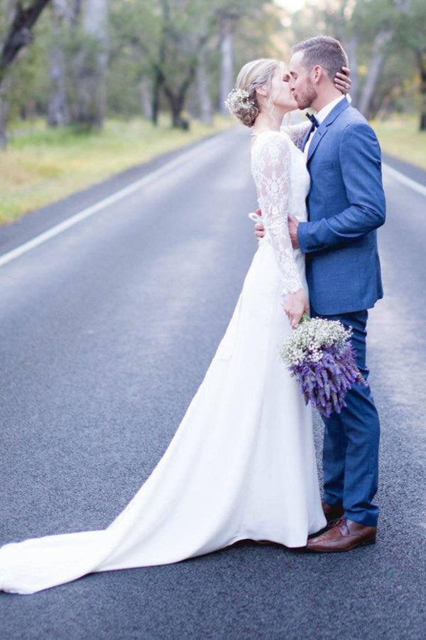 Scoop-Neck Lace Long Sleeve Illusion Chiffon Backless Dress With Sweep ... Scoop-Neck Lace Long Sleeve Illusion Chiffon Backless Dress With Sweep ...