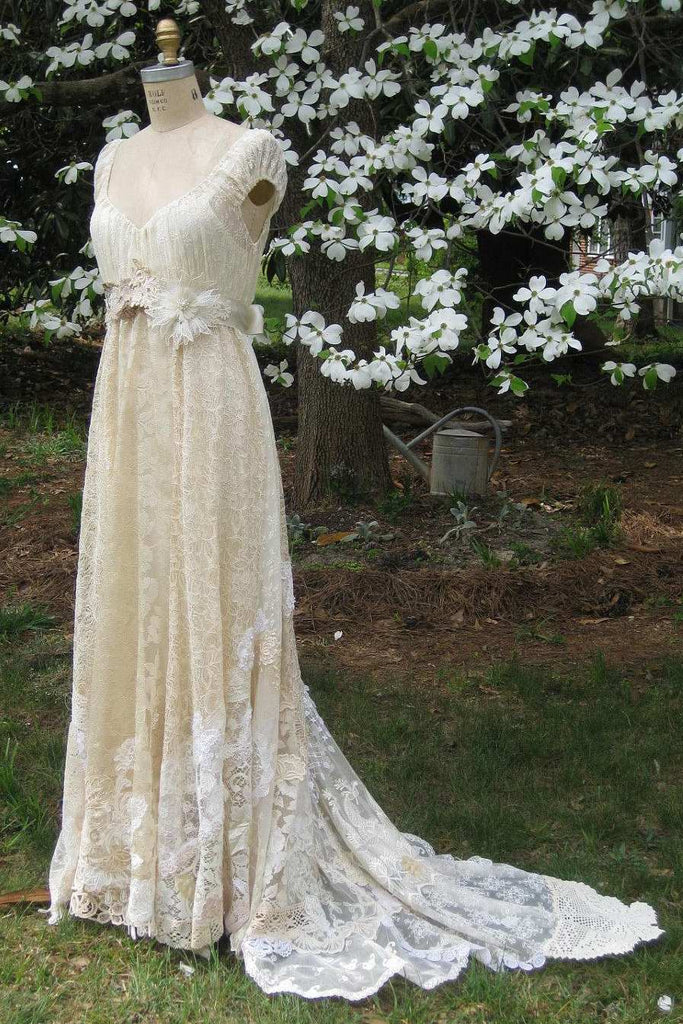 Vintage Bohemian Cap-Sleeve Lace Empire Wedding Dress | Dorris Dress DorrisDress Vintage Bohemian Cap-Sleeve Lace Empire Wedding Dress | Dorris Dress DorrisDress