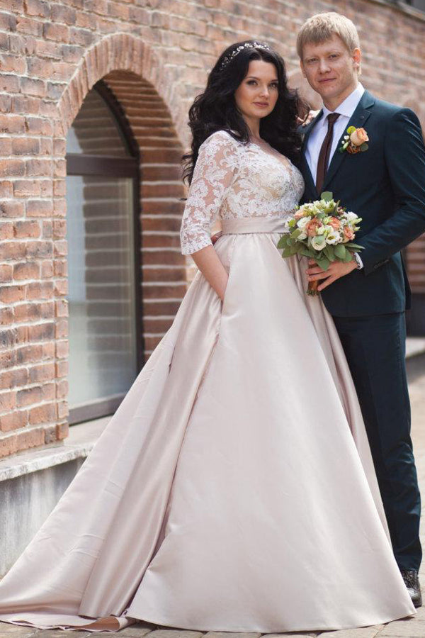 wedding dresses for plus size V-Neck Lace Short-Sleeved A-Line Tulle Bridal Dress line Wedding Dress The Best Wedding Dresses for
