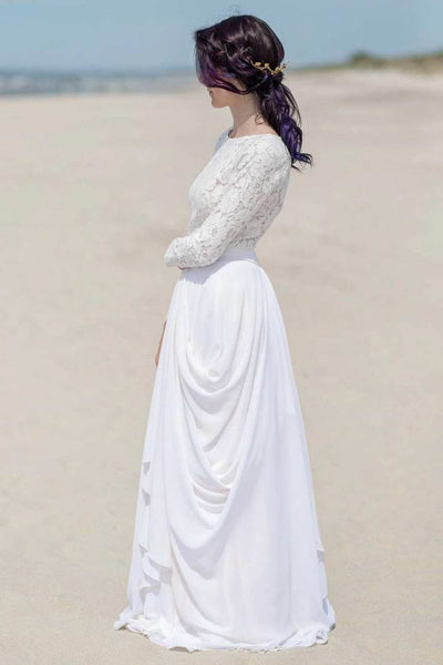 Chiffon Satin Lace Button Zipper Wedding Dress-715279