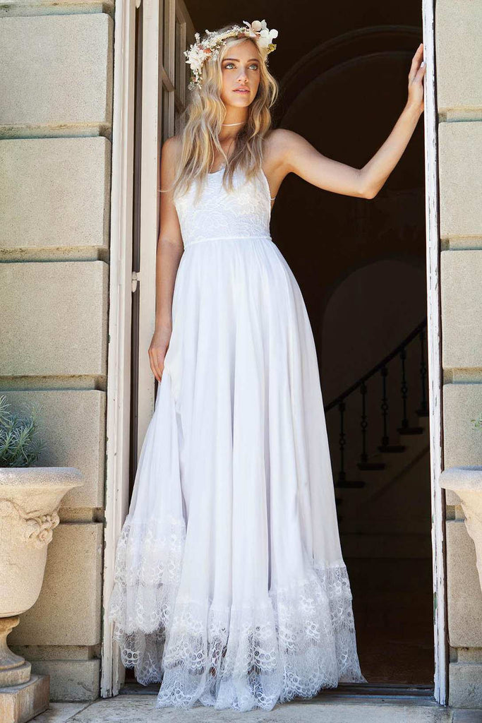 Spaghetti Strap Chiffon Lace Wedding Dress-715282 – DorrisDress