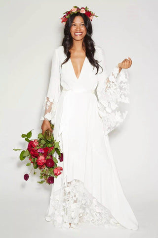 forest goddess goddess boho wedding dress Off Shoulder Green Lace Forest Fairy Wedding Dress Bridal Gown US4 / Ivory+Green