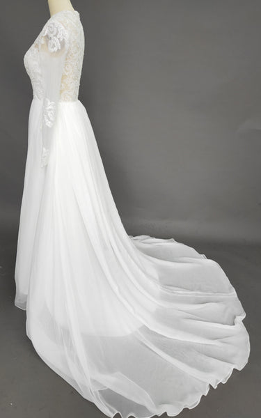 Bohemian Lace Long Sleeves Floor Length A Line Applique Chiffon Boho Bridal Gowns-Z715305