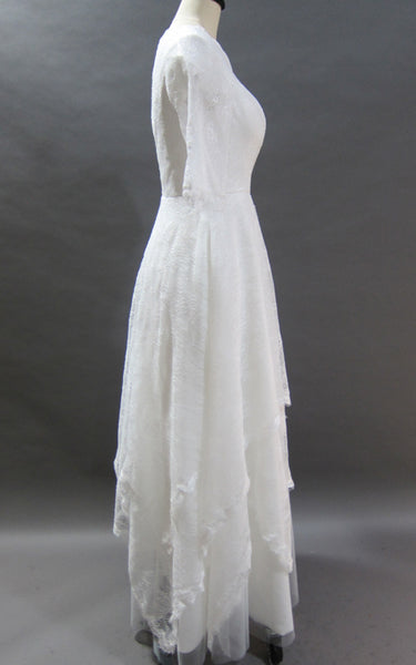 Bohemian Forest Modest V Neck Half Sleeves Lace Chiffon Bridal Gown-Z715393