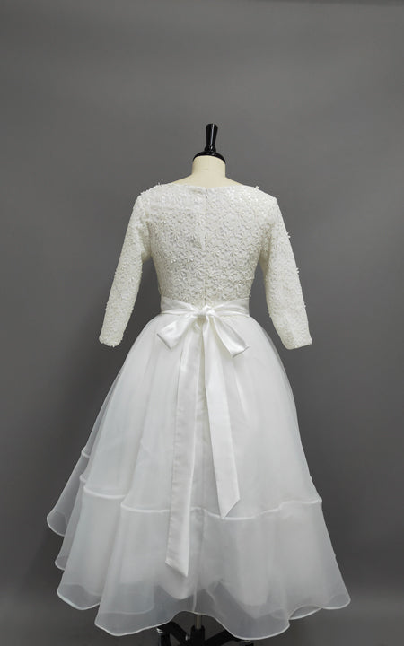 Plus Size Tea Length Lace and Organza Wedding Dresses with 3-4 Long Sl –  DorrisDress