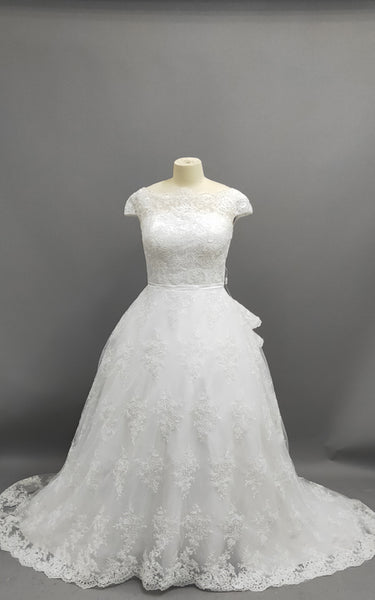 A-line Princess Scoop Lace Court Train Wedding Dresses-715443