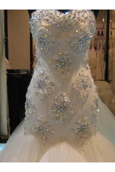 Mermaid Sleeveless Sweetheart Court Train Beading Tulle Wedding Dresses-715446