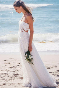 Two Piece Strapless Floor-length Lace Beach Boho Wedding Dress Wedding Dresses-715462