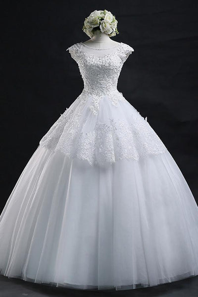 Lace-up Lace Tulle Wedding Dress Ball Gown With Appliques-715481