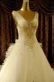 High Quality Court Train V-neck Beading Wedding Dresses-715487