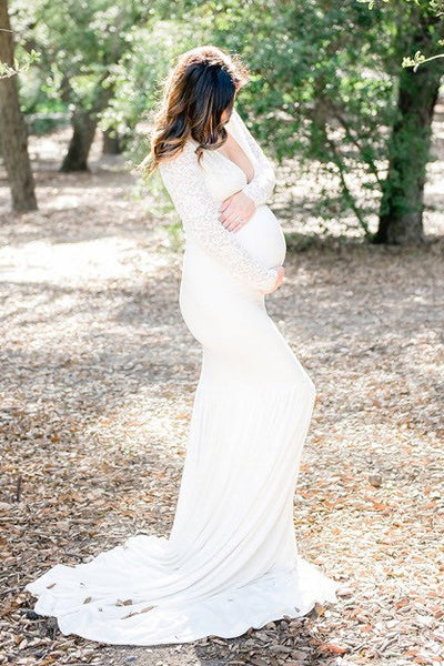 Simple Empire Long Sleeve Maternity Wedding Dress With Sweep Train-715507