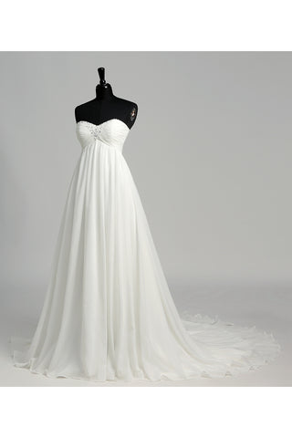A-line Sweetheart Sleeveless Floor-length Chiffon Wedding Dress with Court Train-715549