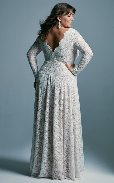 Plus Size Bohemian A Line Lace Bridal Gown with Split Front